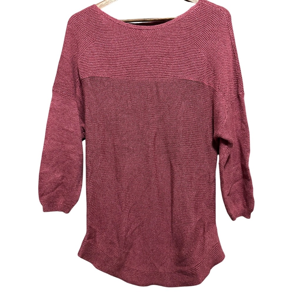 Croft Barrow Sweater Women Large‎ Pink Excellent Boat Neck Mixed Knit 3/4 Sleeve